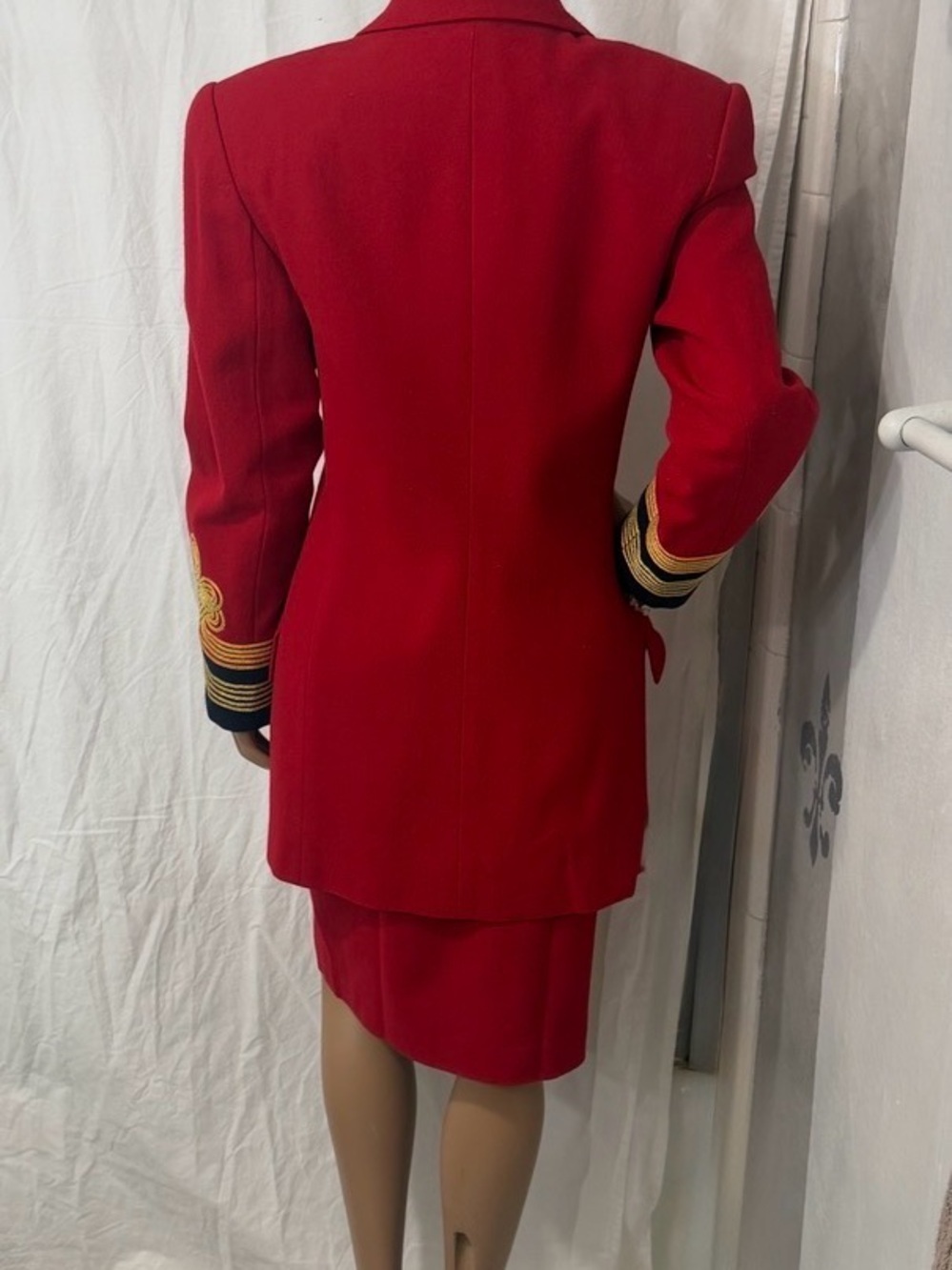 Womens Red Double-Breasted Blazer with Gold Button & Trim☑️ - Picture 14 of 15